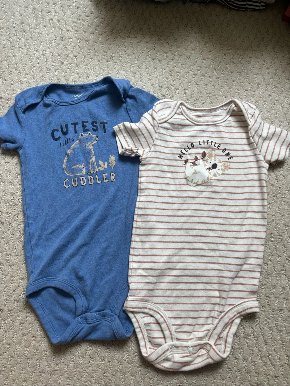 Carter's Blue 'Cutest Cuddler' & Cream-Striped Bodysuit Duo, Size 24m